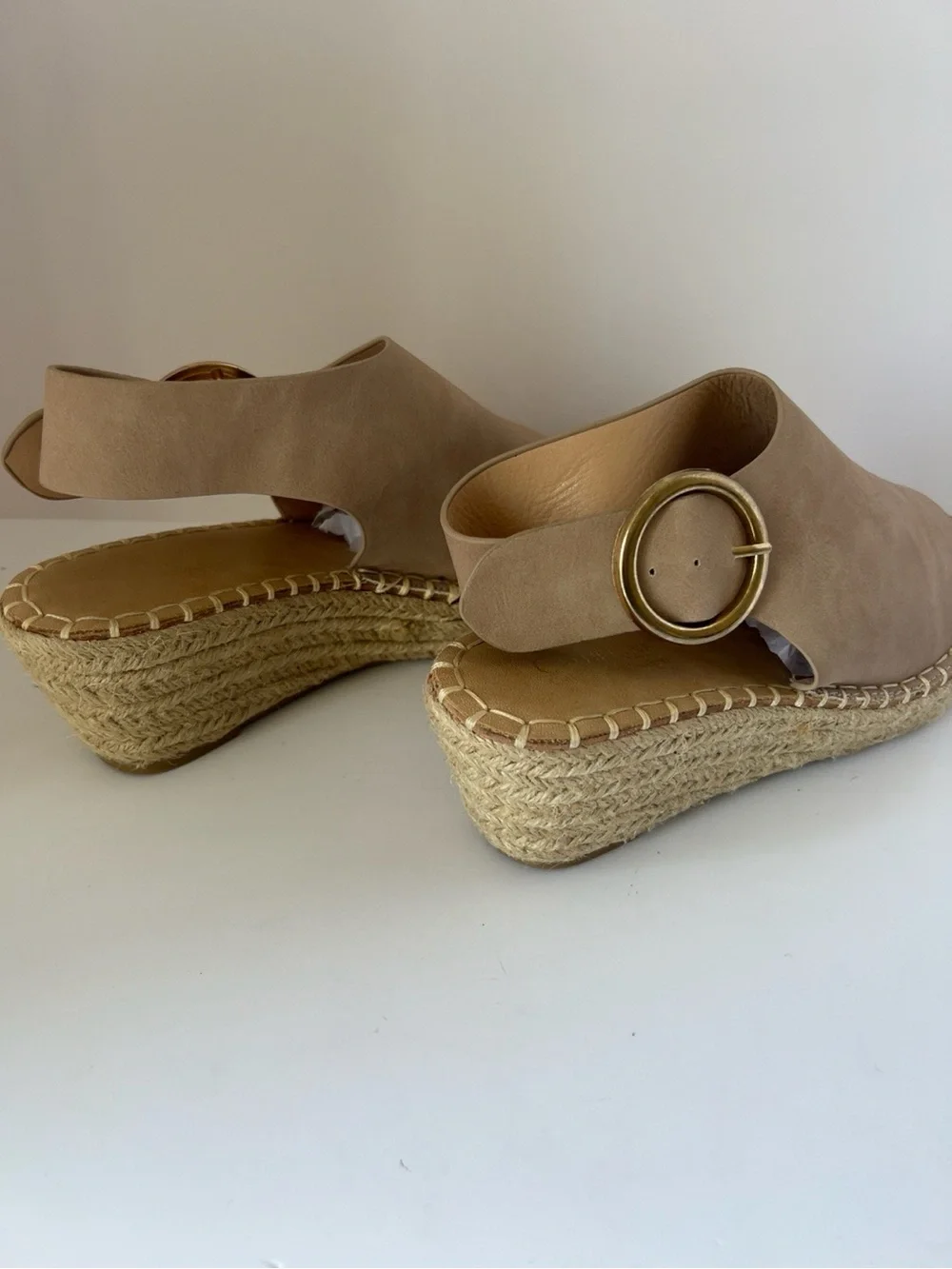 Catherine Malandrino Nude Espadrille Platform Wedge Sandals Ankle Strap Size 7.5